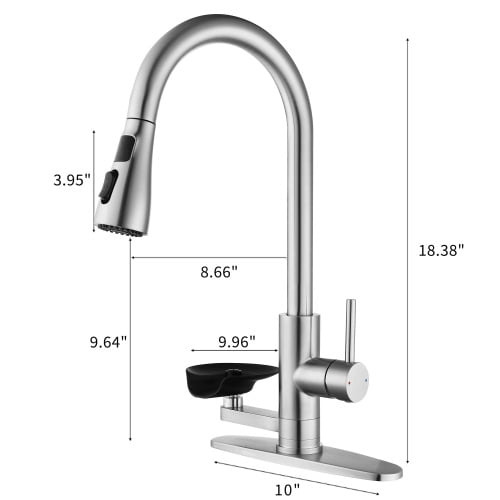Auto Beyond 3-in-1 Kitchen Faucet with 3-Color LED Temperature Display, Press-Type Glass Rinser, High-Arc Pull-Down Sprayer, 3 Spray Modes, Brushed Nickel Finish