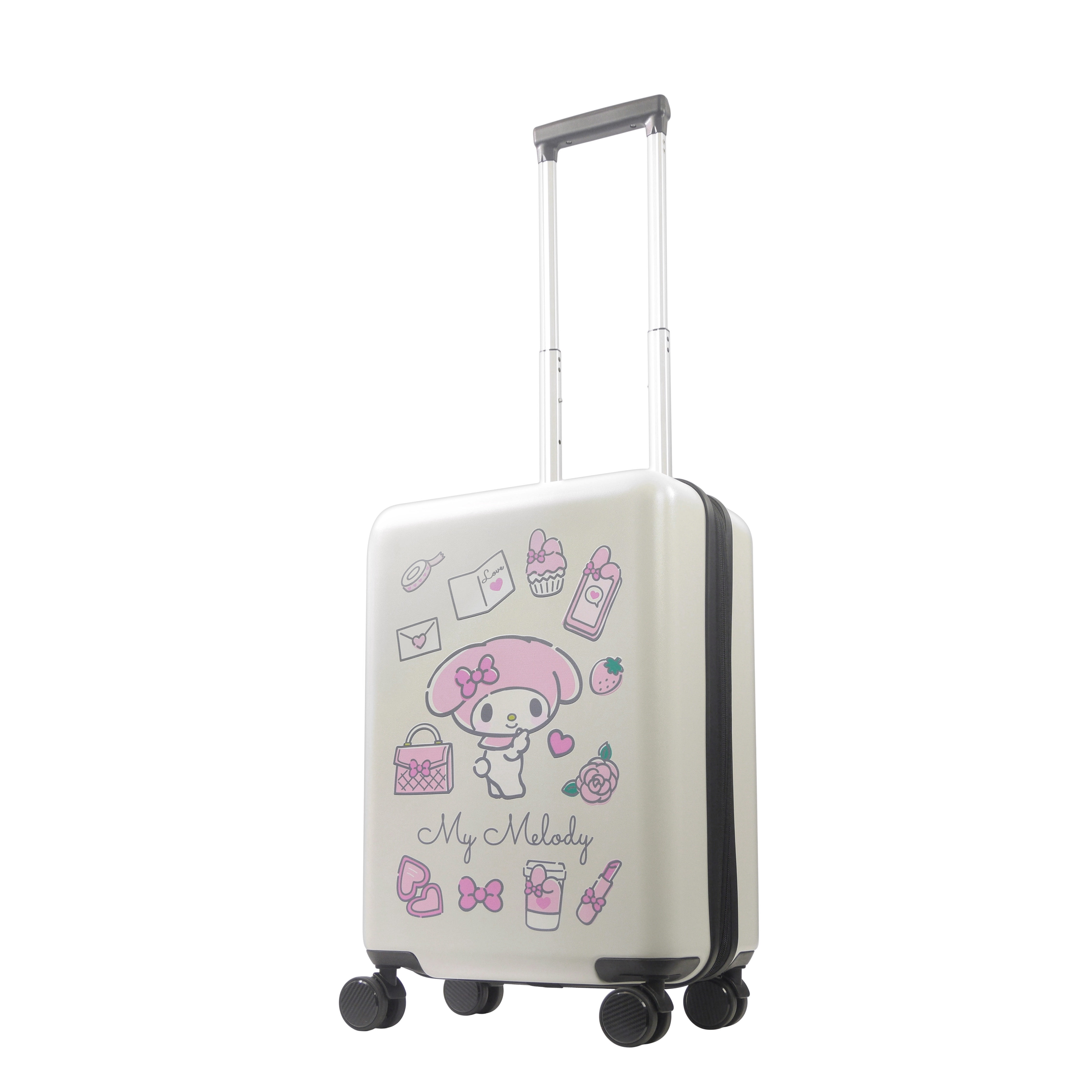 FUL Sanrio My Melody 22.5 Inch Carry On Luggage, Hardshell Rolling Suitcase with Spinner Wheels, White