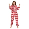 thumbnail image 4 of Conjunto de pijama de satén grueso supersuave para mujer con estampado navideño con capucha y cremallera, 4 of 4