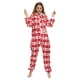 thumbnail image 4 of Conjunto de pijama de satén grueso supersuave para mujer con estampado navideño con capucha y cremallera, 4 of 4