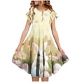 thumbnail image 1 of LOVZFMLL Fashion Girls' Summer Short Sleeve Ruffled Pockets Round-Neck Printed Dress, 1 of 5