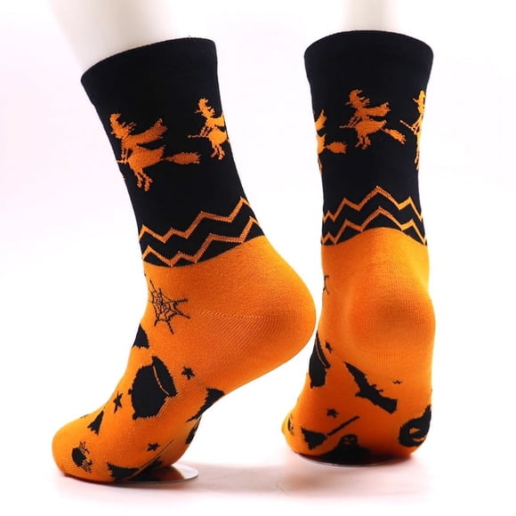 Granjero Gordo Calcetines de vestir casuales de algodón de longitud media con diseño de brujas para Halloween, 1 paquete