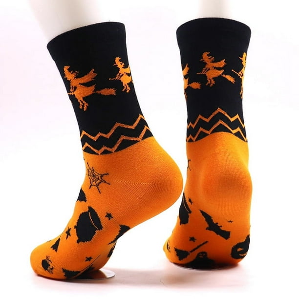 Zhuge Calcetines de vestir casuales de algodón con longitud hasta la rodilla y diseño novedoso y loco para Halloween, paquete de 6, bruja
