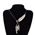 thumbnail image 2 of Jiaroswwei Bohemian Women Rhinestone Feather Pendant Faux Leather Rope Necklace Jewelry, 2 of 8