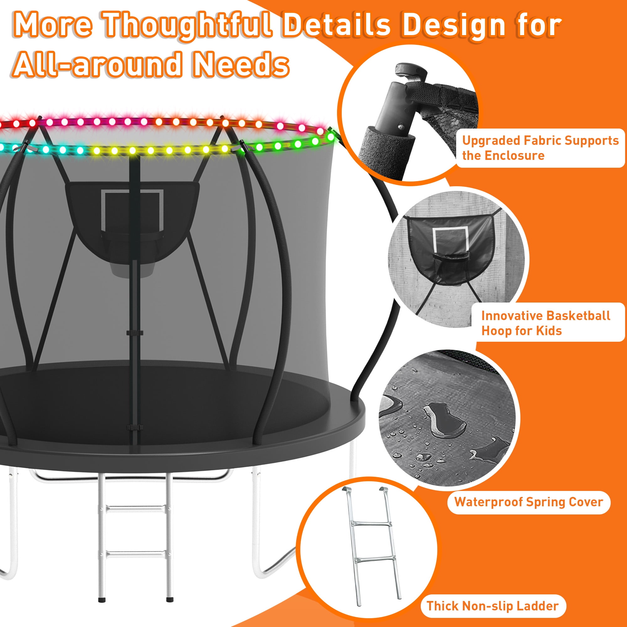 WOWLAND Trampoline 8FT for Kids and Adults, 800LBS Capacity Heavy Duty Trampoline Outdoor with Enclosure Net and Basketball Hoop, Recreational Backyard Trampoline, Easy Assembly, Birthday Gift