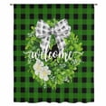 thumbnail image 2 of Botanical Flower Wreath Sheer Curtains 63 Inches Long, Rustic Bow-Knot Green Black Plaid Light Filering Curtains, Breathable Simi Curtain Privacy Drapes for Living Room Bedroom Window Treatment, 2 of 9
