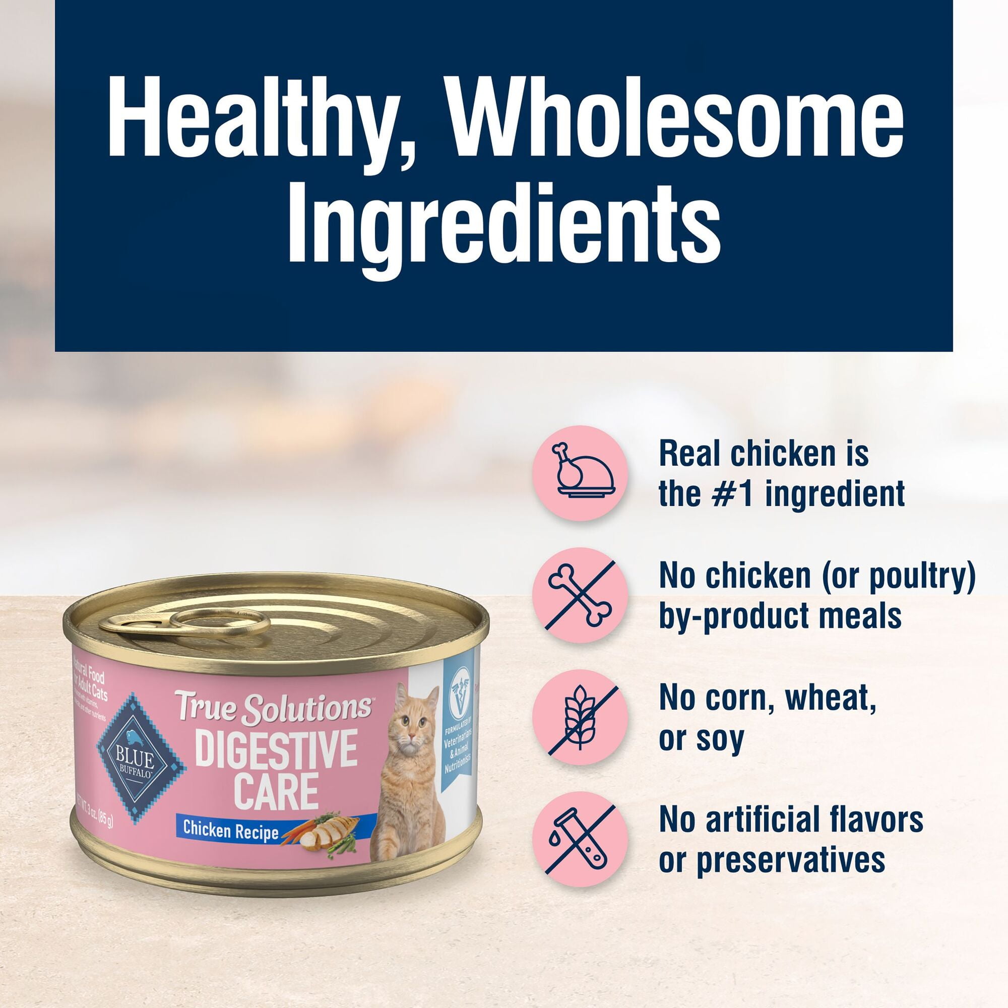 (24 pack) Blue Buffalo True Solutions Digestive Care Wet Cat Food for Adult Cats, Made with Natural Ingredients, Chicken, 3-oz. Cans (24 Count)