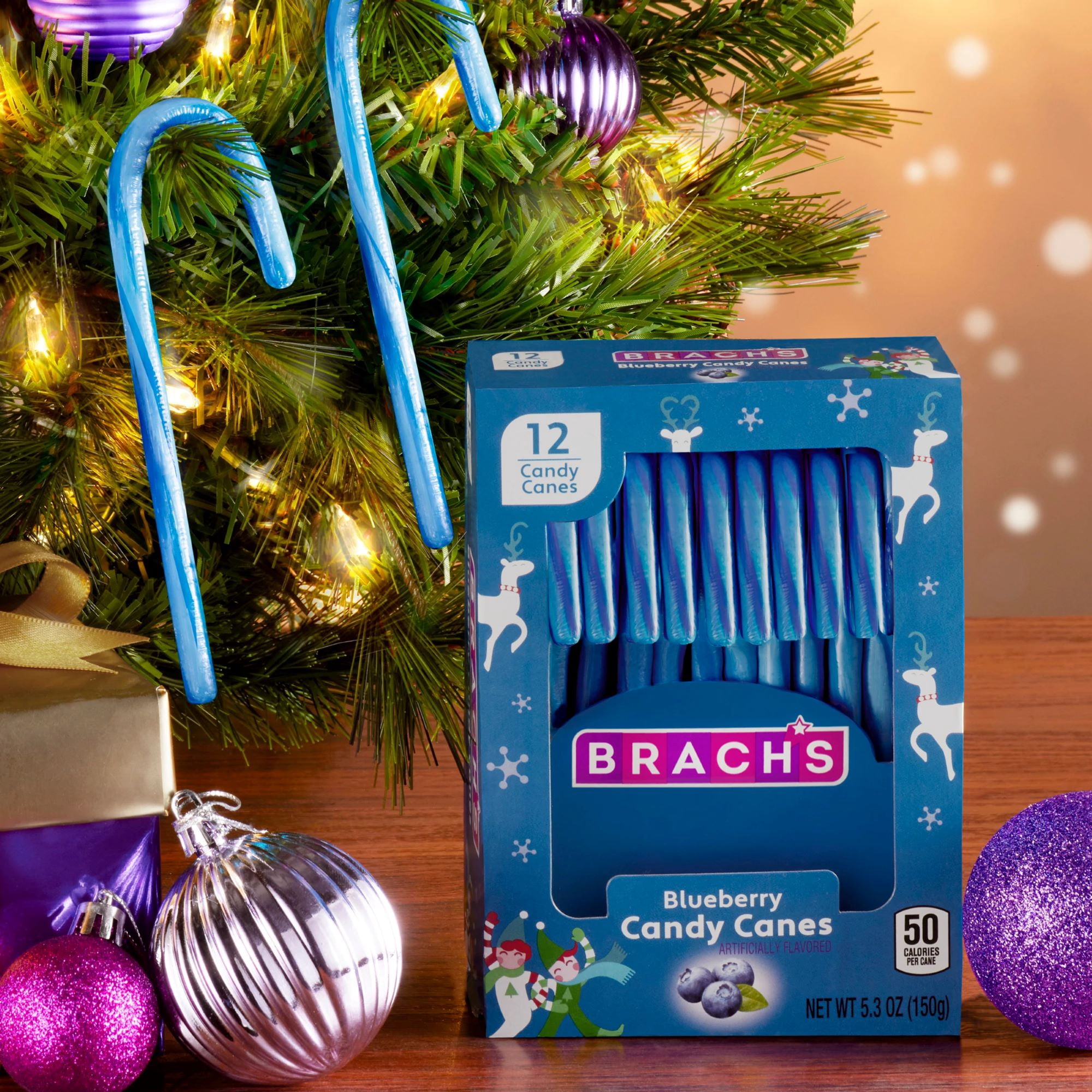 (2 pack) Brach's Blueberry Candy Canes, Holiday Christmas Candies, Christmas Candy Ornaments, 5.3 oz Box, 12 Count