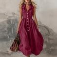 thumbnail image 2 of Yangnuo Women's Collared Sleeveless Button Front Maxi Dress Ladies Solid Color A-Line Casual Shirt Dress Wine M, 2 of 6