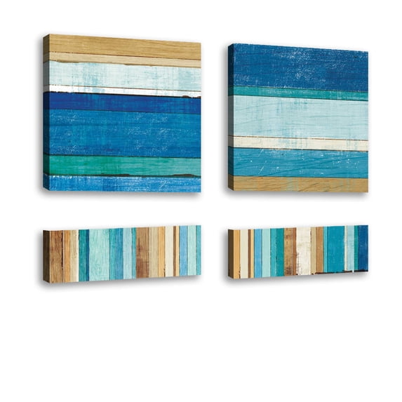 Set of 4 - Beachscape VIII - Contemporary Fine Art Giclee on Canvas Gallery Wrap - wall décor - Art painting - 24 x 8 Inch - Ready to Hang