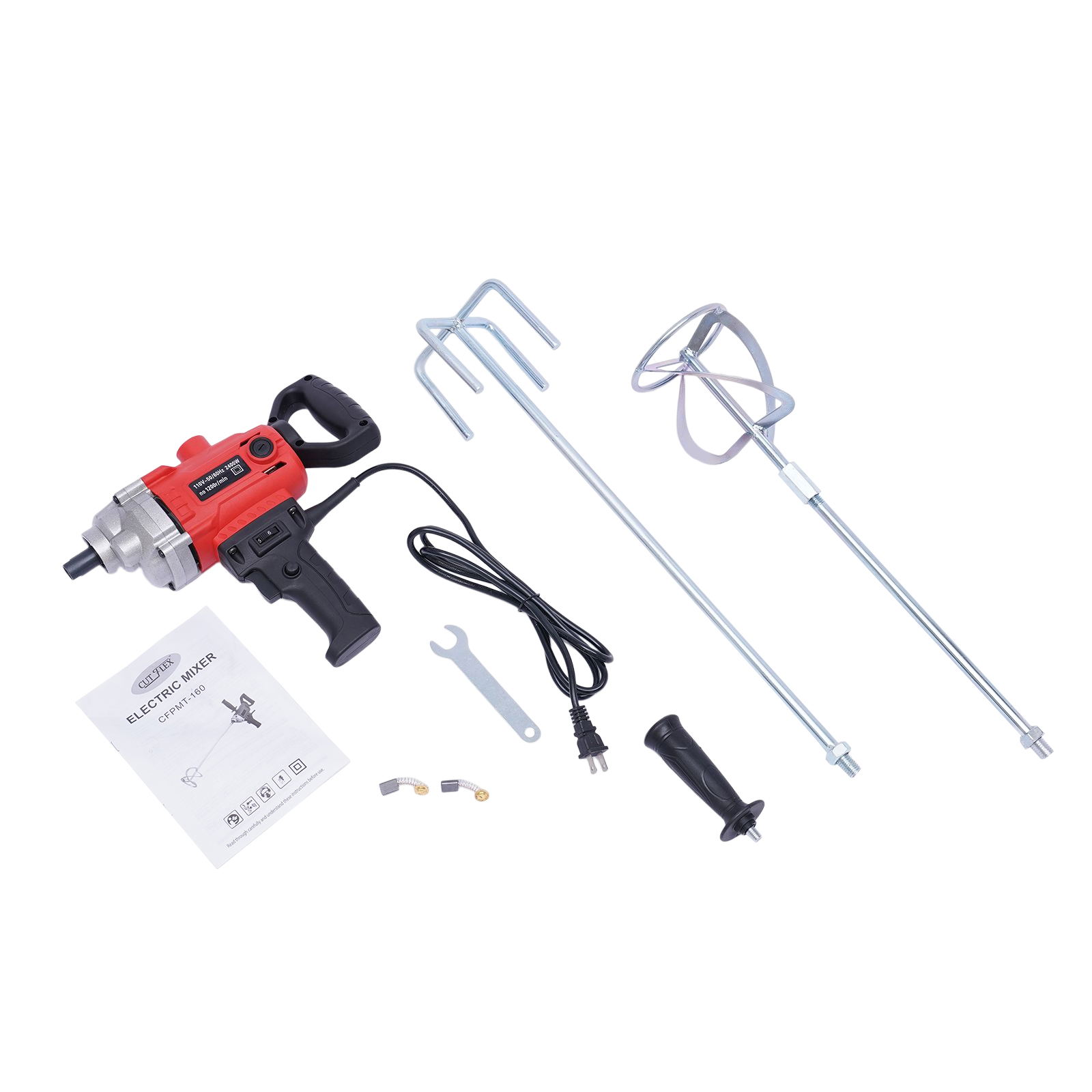 Wuzstar Electric Concrete Mud Mixer Corded Mixing Drill Machine Drill Mixer Set with Spade Handle 2400W