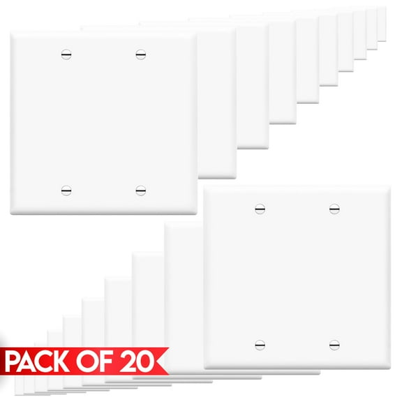 Cmple - [20 Pack] Dual Gang Blank Wall Plate, White 2 Gang Wallplate Cover, Face Plate Bracket Blank Filler, Standard Size No Device Wall Plate with Screws