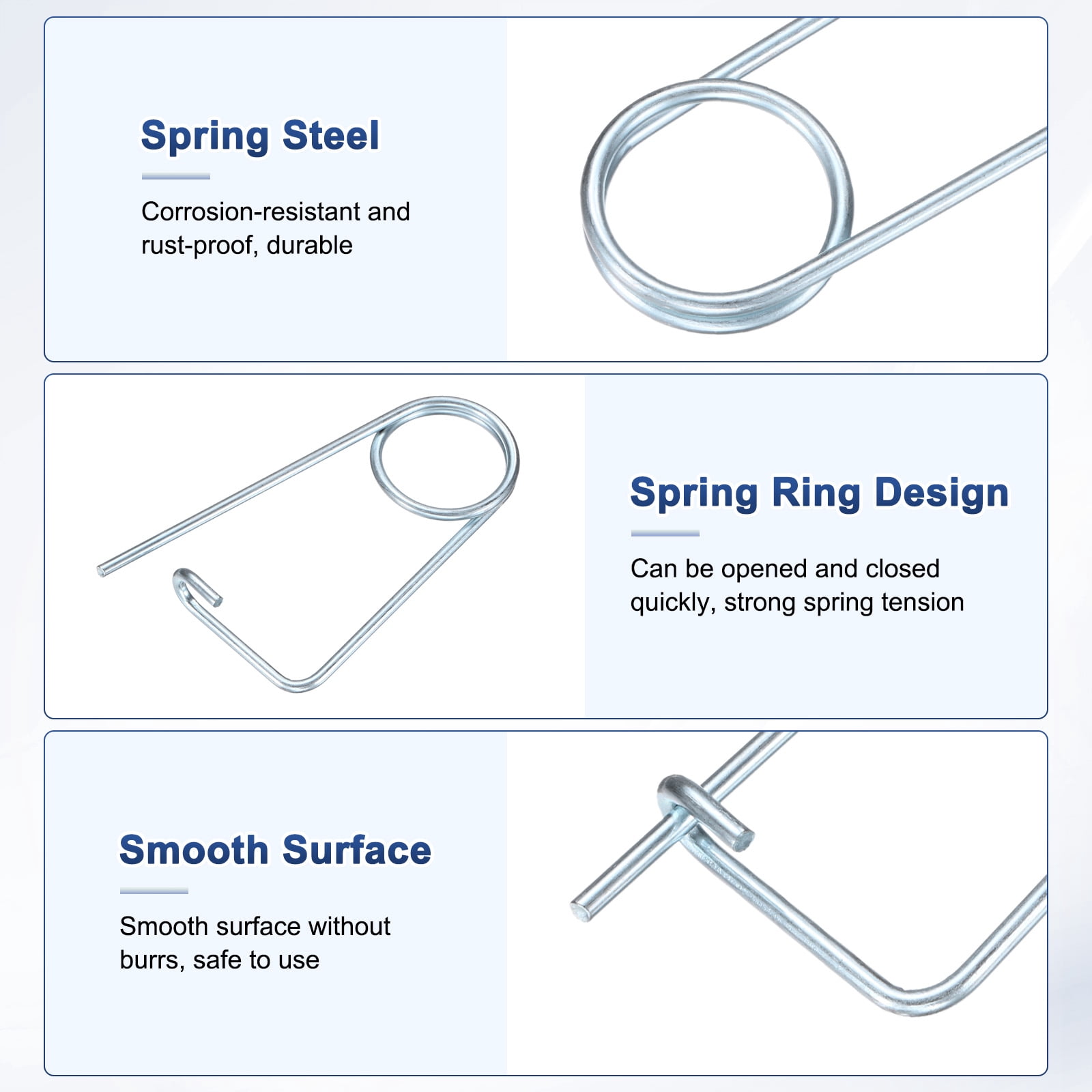 Uxcell 8-Pack Brooch Shape Cotter Safety Pin, M4x63mm Spring Steel Pins Quick Lock Brooch Fastener Heavy Retainer Clips