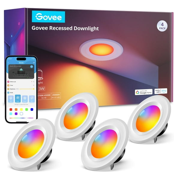 Govee Smart Retrofit Recessed Lighting 6 Inch, Wi-Fi Bluetooth Direct Connect RGBWW Retrofit Can Lights, 65 Scene Modes, Works with Alexa &amp; Google Assistant, 1000 Lumens, 4 Pack