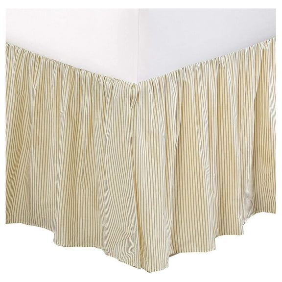 Farmhouse Ticking Cream Cotton Striped Ruffled Bed Skirt Dust Ruffle, Tailored 16" Drop (Queen)