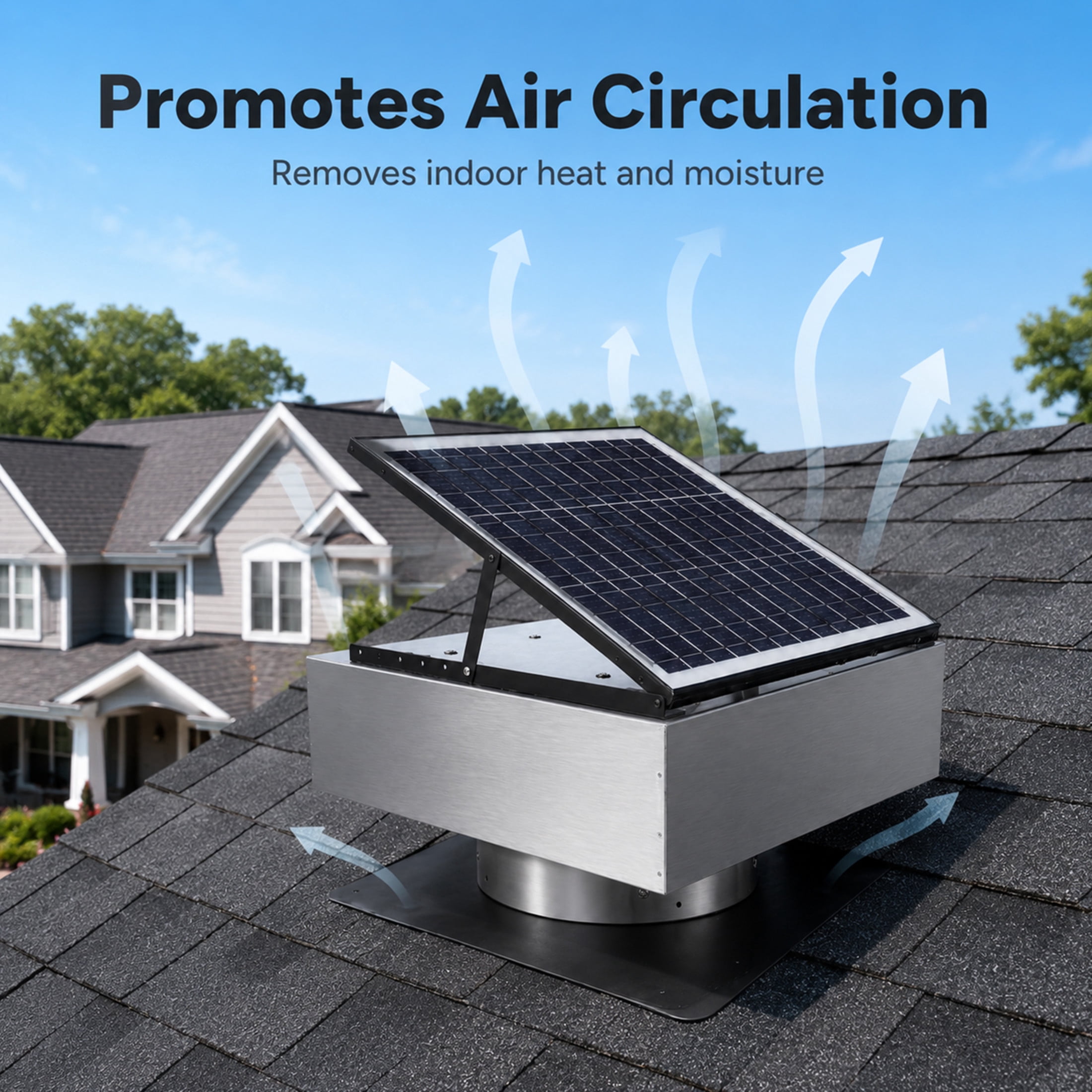 Noble House 12" Steel Solar Roof Vent Fan, 40W Adjustable Dual Power Attic Exhaust Fan with 3-Speed Remote, Gray