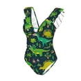 thumbnail image 4 of Yiaed Dinosaurs and Flowers Print Women's Ruffled One Piece Swimsuit V Neck Swimwear Slimming Monokini for Woman-XX-Large, 4 of 8