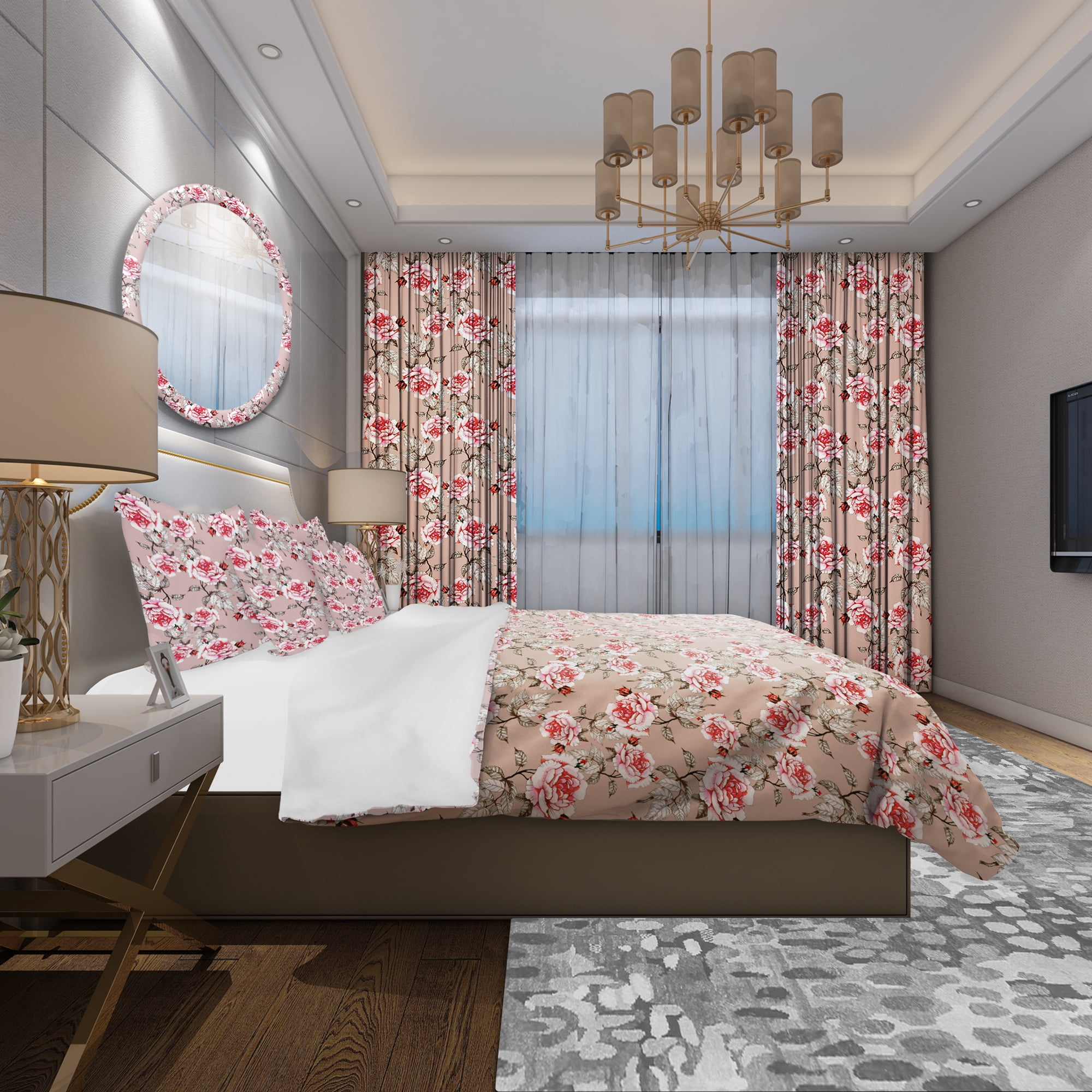 Designart 'Red Rose in Pink Background' Traditional Duvet Cover Set
