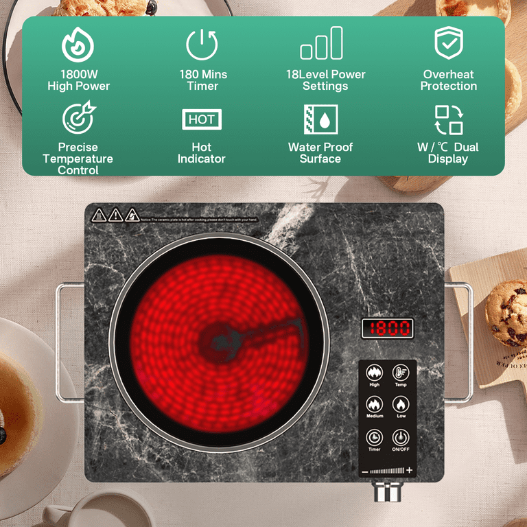 Nardea 1800W Single Burner Electric Cooktop, Portable Infrared
