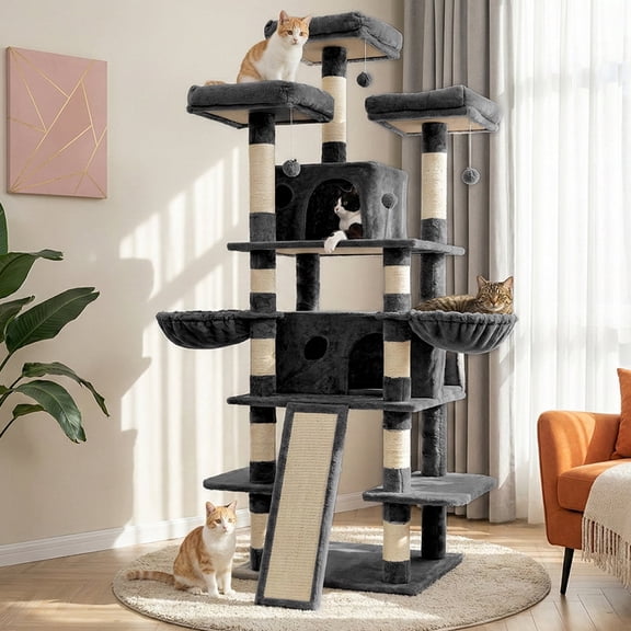 FOOWIN 68" Large Cat Tree, Multi-Level Cat Tower with Sisal Scratching Posts, Cat Activity Center Cat Play House, Dark Blue