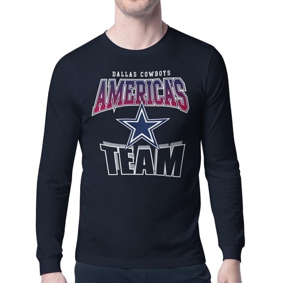 Men's Starter  Navy Dallas Cowboys Comic Style Slogan Long Sleeve T-Shirt