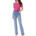 thumbnail image 2 of BLUSA CHIC para Mujeres con Cuello Peter Pan, Manga Corta Abullonada, Camisa Retro L Color Rosa Fucsia, 2 of 6