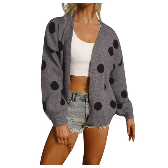 Mnyycxen Women's Open Front Cardigan Sweater Chunky Long Sleeve Polka Dot Sweater Coats Ribbed Knit Casual Outwear