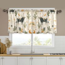 Yayeee Kitchen Curtains Set of 2 Light Filtering 57"x24" Over Sink Window Panels, Cowboy Pattern