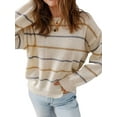 thumbnail image 3 of Womens Striped Ribbed Edge Sweater Long Sleeve Crewneck Drop Shoulder Fall Sweaters Top  XL, 3 of 8