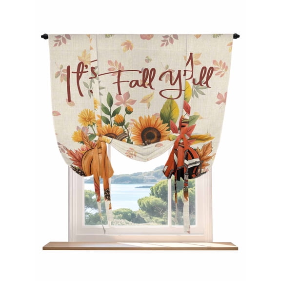 Pumpkin Football Fall Tie Up Curtains for Windows 63 Inch Length Balloon Curtains Kitchen Adjustable Balloon Window Shade Thanksgiving Sunflower Maple Beige Tie Up Bathroom Curtain Window 42"x63"