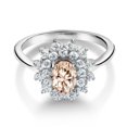 thumbnail image 2 of Gem Stone King 1.25 Ct Oval Peach Morganite 925 Sterling Silver Flower Ring (Size 7), 2 of 4