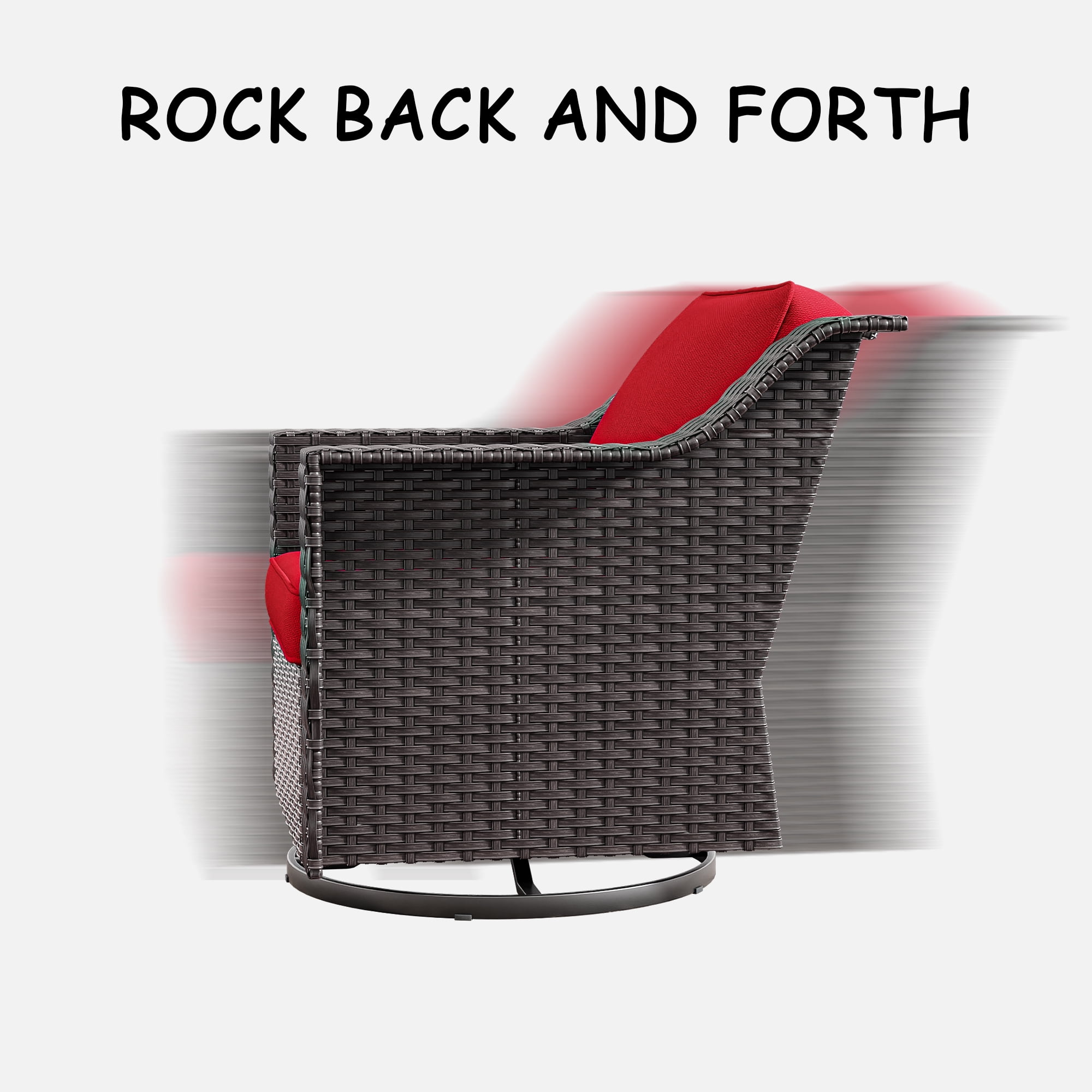 MeetLeisure Patio 2 Pieces Wicker Swivel Chairs Set, Outdoor PE Rattan Rocking Glider Armchairs with Water-Resistant Cushions & Washable Covers for Porch Balcony Sunroom, Red