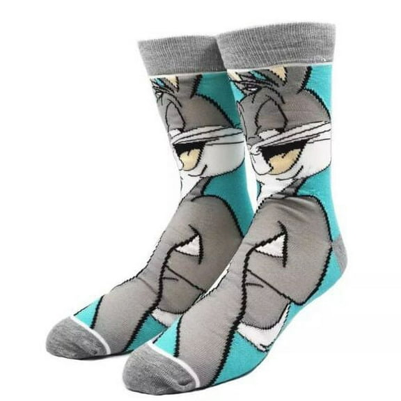 Bugs Bunny Cartoon Socks, Fun Novelty Mens/Womens Crew Character Socks Gray/Blue