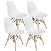 HomGarden Set of 4 Dining Chair, Plastic Side Chair Wood Legs White