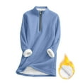 thumbnail image 7 of Womens Front Zip Long Tops with Sherpa Lined Thick Warm Tunic Fleece Sweater Jacket Long Sleeve Winter Clothes (XL, Blue|Stand Collar), 7 of 7