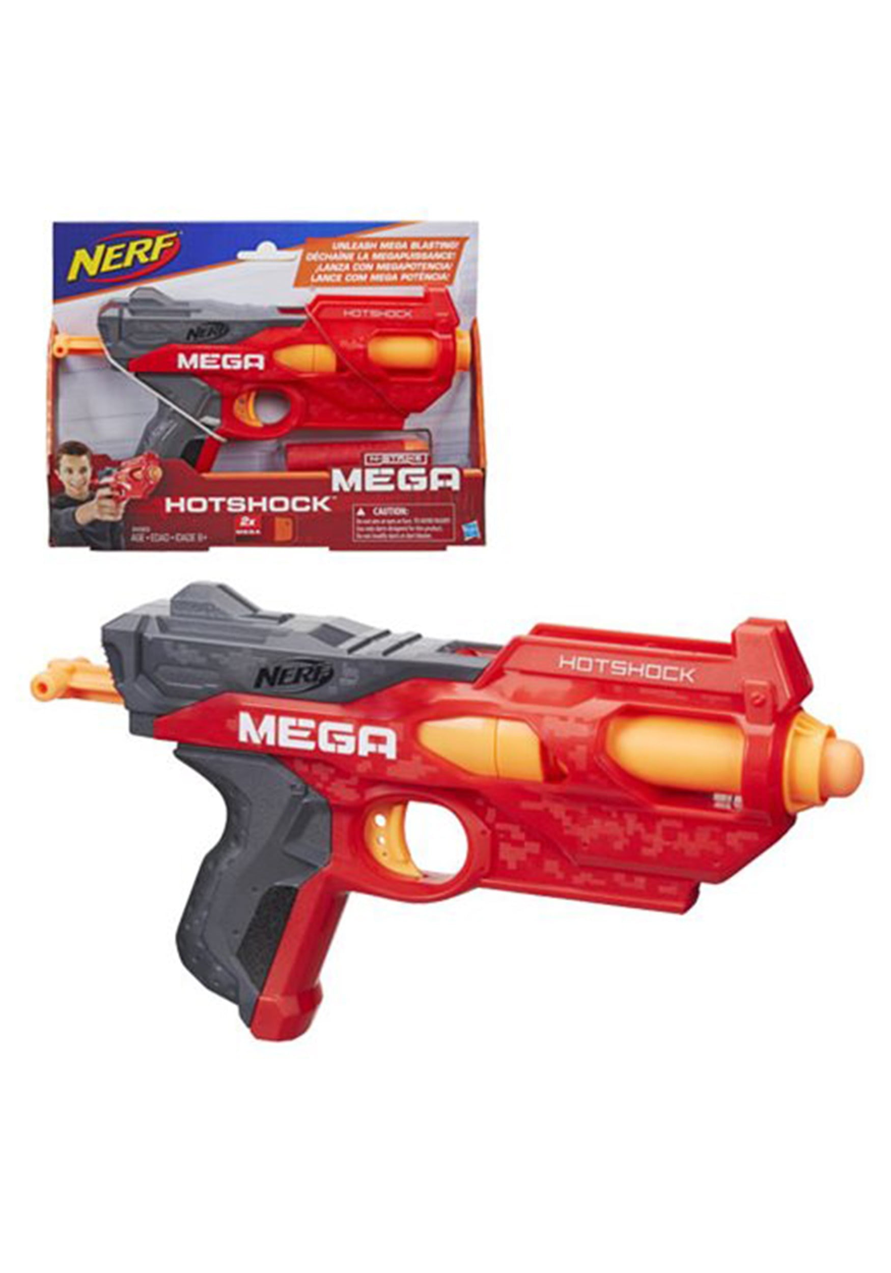Details about   NERF N-strike Elite Mega Magnus Blaster Red White Orange Tested 3 Foam Darts 