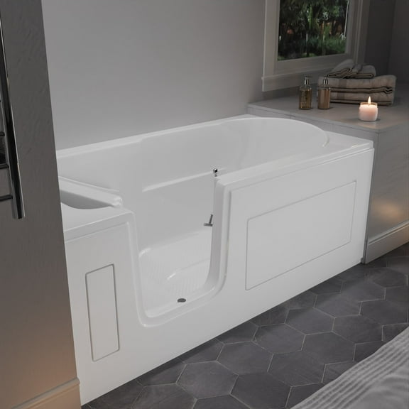 Meditub Collection 30 in. L x 59 in. W Left Side Drain Soaker Jetted Bathtub in White with Easy Step Wide Swing Door