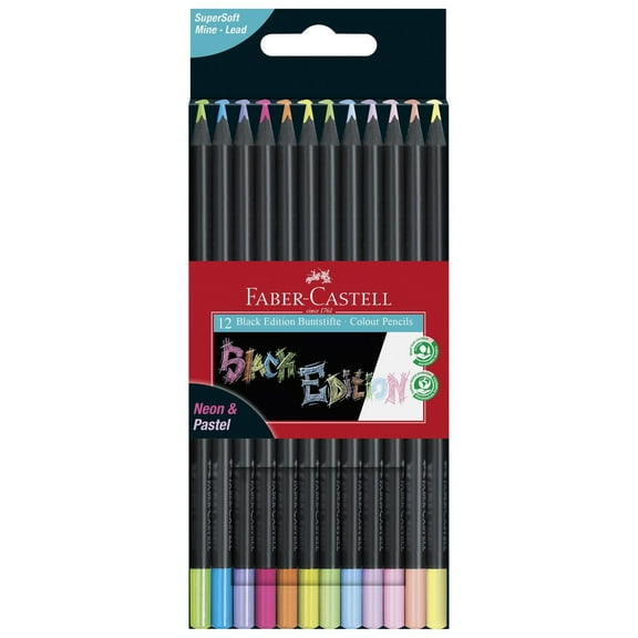 Faber-Castell Éd Noire 12 Crayons de couleur Néon et Past