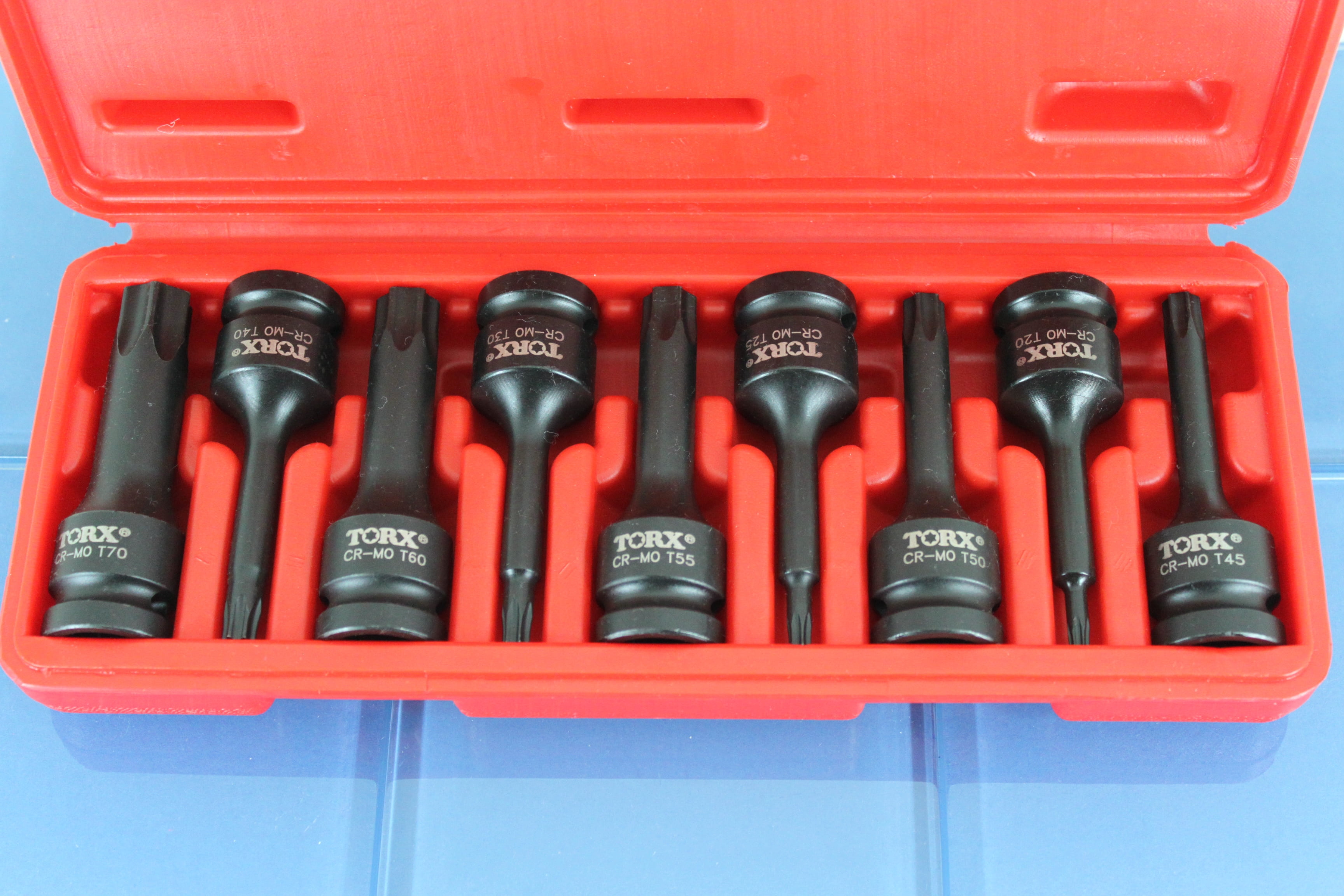 TEMO 9 pc 3 Inch (76 mm) Long Torx Star 6 Point Black Impact Bit Socket Auto Repair Tool Set 1/2 Inch (12.7 mm) Square Drive