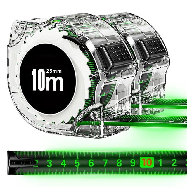 Cinta Métrica Retráctil Fluorescente FlexGlow VentDepot 10mx25mm ABS y Acero al Carbono Negro y Verde