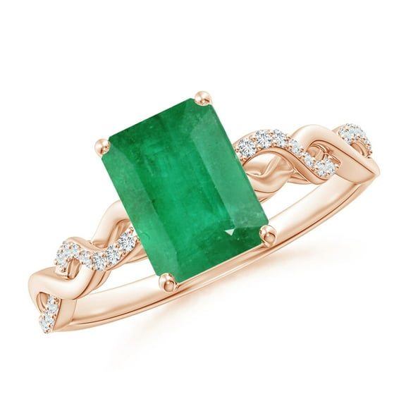 ANGARA Natural 1.5 Ct Emerald-Cut Solitaire Emerald Infinity Twist Ring in 14K Rose Gold for Women (Size-8x6mm) | May Birthstone, Birthday, Anniversary, Jewelry Gift for Women | Natural Emerald Ring