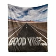 thumbnail image 1 of Chill Soft Flannel Fleece Throw Blanket, Inspirational Phrase Highway Roadme Travel Enthusiasm, Cozy Plush for Indoor and Outdoor Use, 70" x 90", Brown Dark Blue White, by Ambesonne, 1 of 6