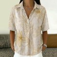 thumbnail image 5 of Endives Women's Linen Shirt Short Sleeve Shirt Collared Blouse for Women Casual Button Down Shirt Beach Vacation Outfits Hawaiian Shirt for Women Beige M, 5 of 7