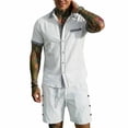 thumbnail image 5 of GUZOM Mens White Linen Blend Relaxed Fit 2 Piece Set | Short Sleeve Shirt & Matching Shorts Casual Summer Vacation Co-ord,Size 3XL, 5 of 6
