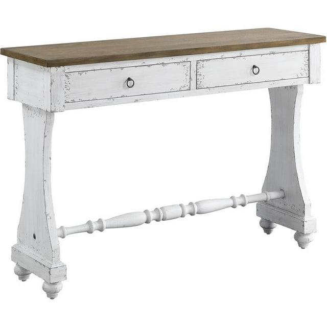 ACME Console Carminda en Bois avec 2 Tiroirs de Rangement en Blanc Antique