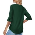 thumbnail image 5 of SROBPTY Womens Fall Tops, 3/4 Sleeve Shirts for Women, Women's Casual Ruffled 3/4 Sleeve V Neck Shirt Top Green XXL, 5 of 5