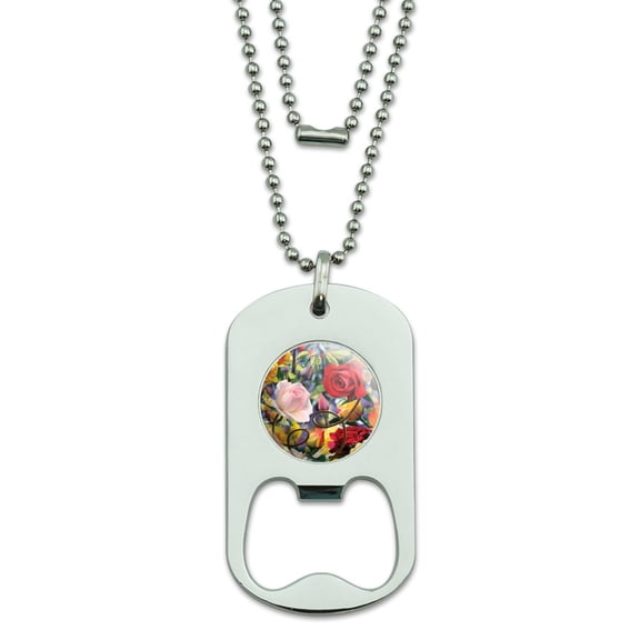 Wild Rose Tango Flowers Military Dog Tag Bottle Opener Pendant