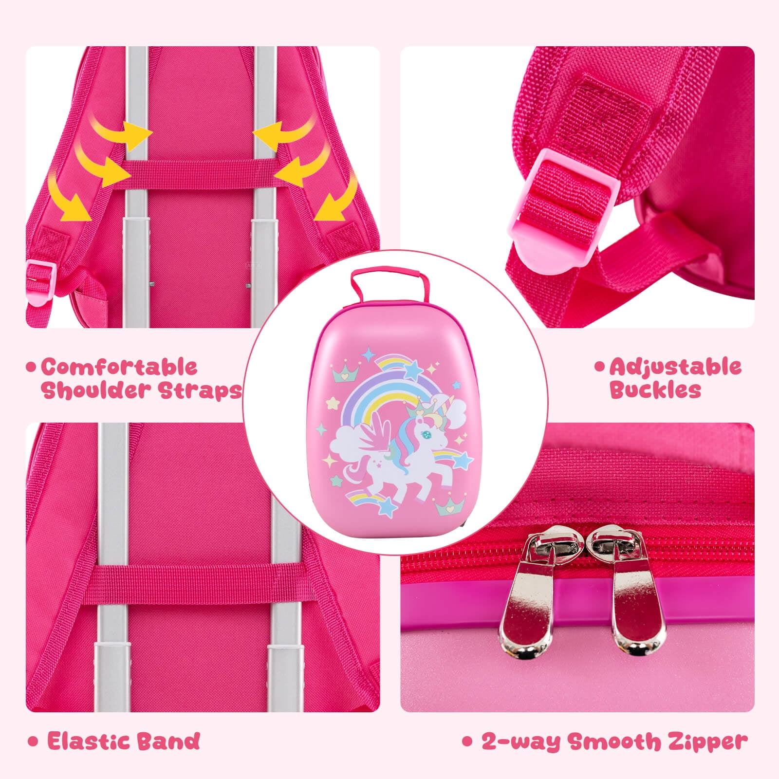 Costway 2PC Kids Carry On Luggage Set 12" Backpack and 16" Rolling Suitcase for Travel Multicolor