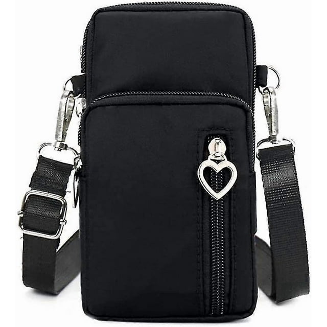 Crossbody Mobile Wallet Nylon Shoulder Bag Walking Wallet Wristband Sports Armband (black)