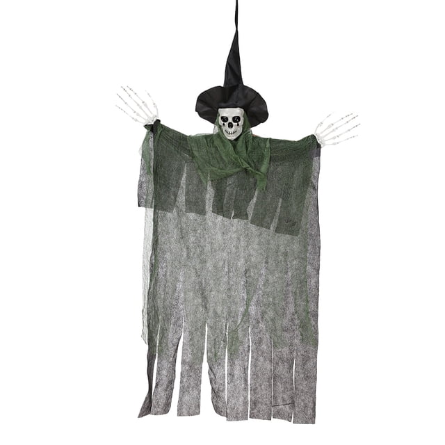 Décorations de Fantôme Squelette Suspendu pour l'Halloween - Faucheur 47,24 Po avec Cheveux, Bras Ajustables, Yeux Rouges Lumineux, Décoration d'Halloween Effrayante pour Intérieur et Extérieur